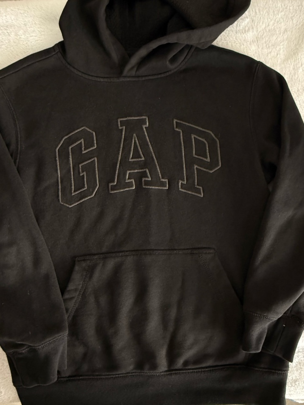 GAP Men's Black Crewneck Hoodie with Appliqué Logo